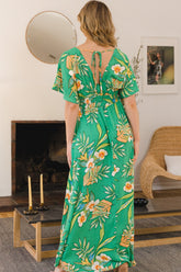 ODDI Women's Floral Smocked Tied Back Maxi Dress - Boho Chic for Summer